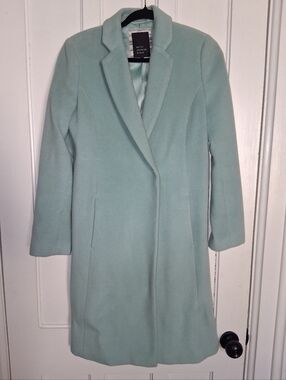 Betty Jackson Black - Turquoise Blue Long Wool Coat Women's Size 10